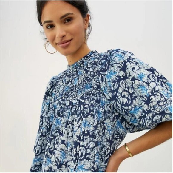 NEW Anthropologie Love the Label Andrea Blue Puff Sleeve Mini Dress - Picture 4 of 15